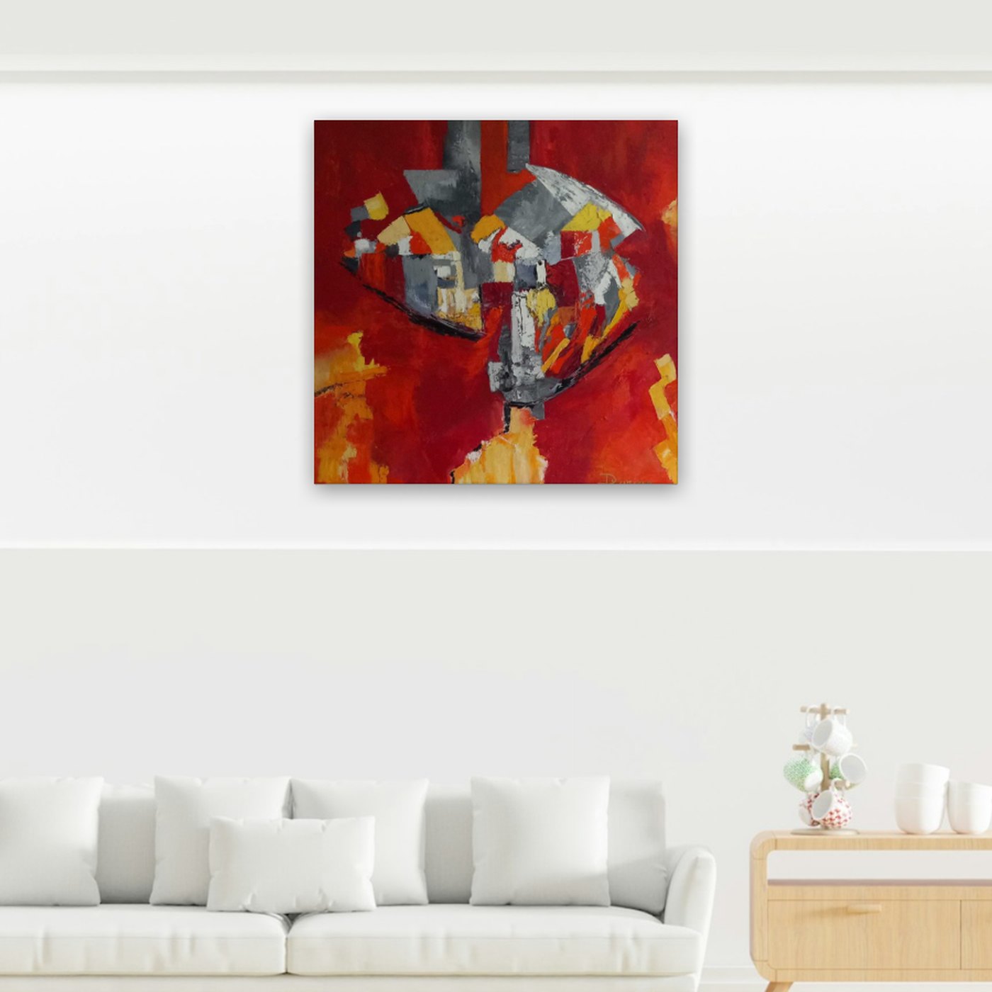 Le tableau Lanterne rouge de Durian dans un salon lumineux