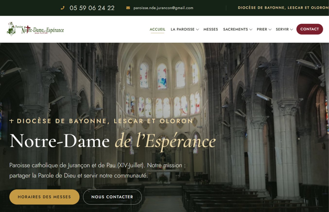 Page d'accueil du site de la paroisse Notre-Dame de l'Espérance, à Jurançon et Pau