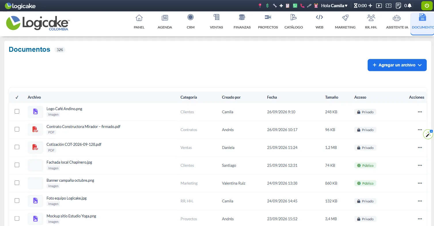 Gestión de documentos en Logicake