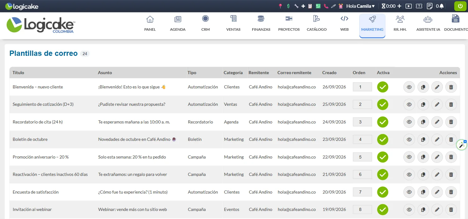 Editor de correos de Logicake