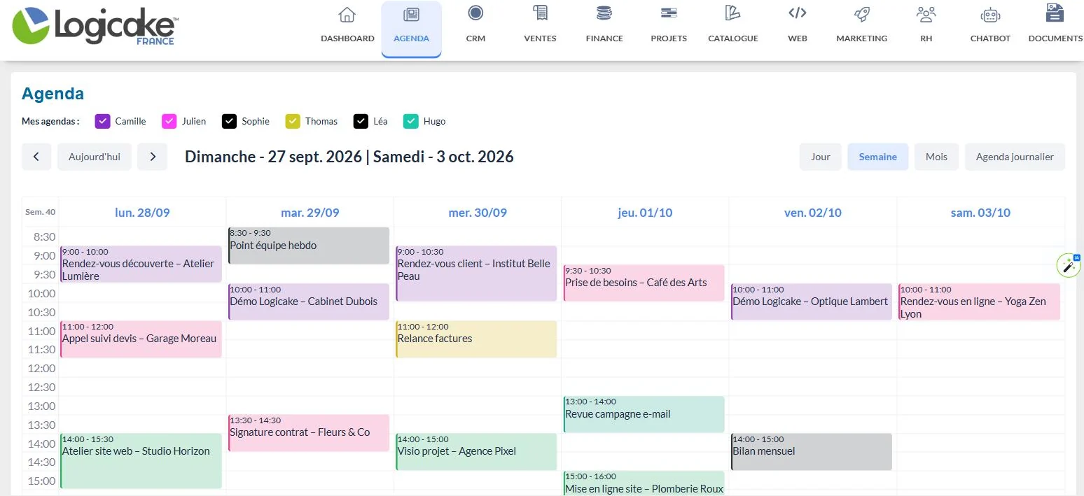 Agenda hebdomadaire de l’équipe dans Logicake