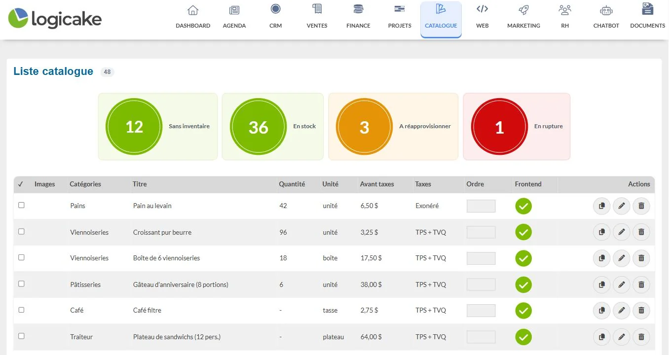 Catalogue de produits et services dans Logicake