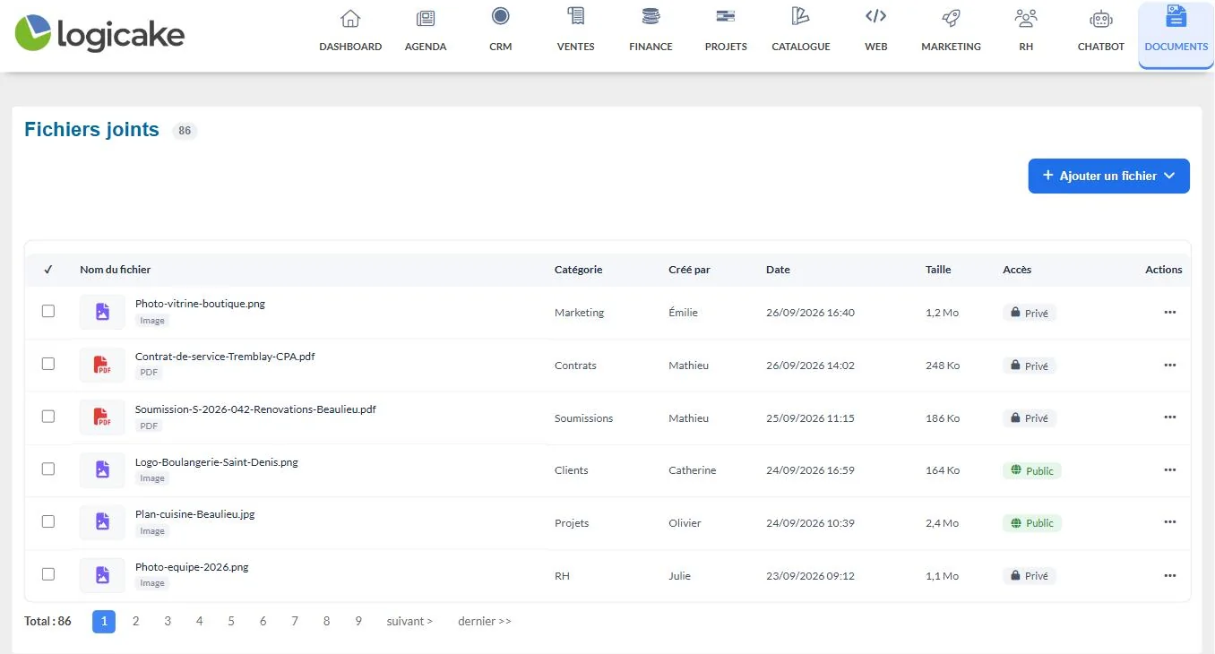Gestion des fichiers dans Logicake Documents
