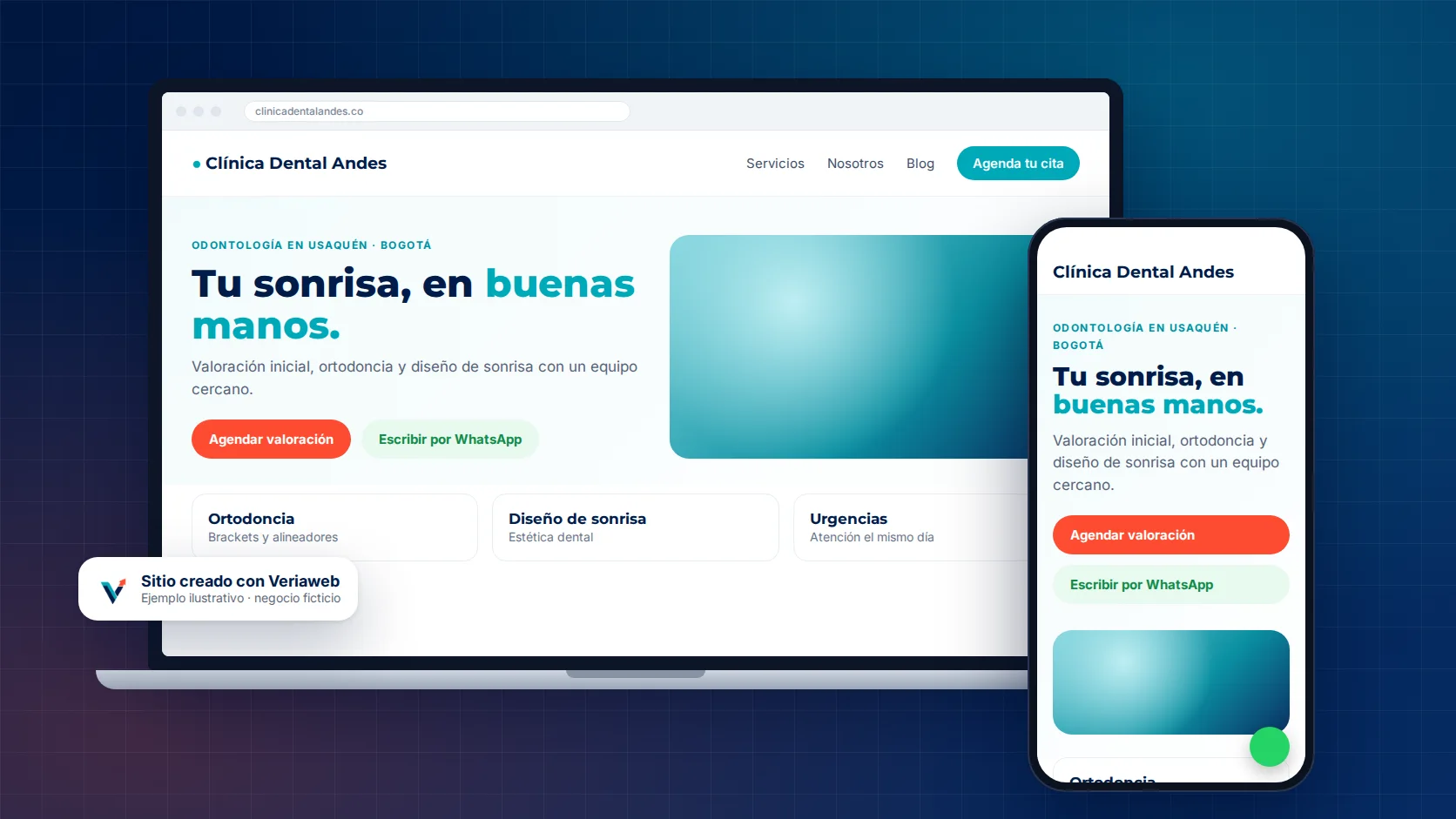 Ejemplo de sitio web presentado en computador y celular
